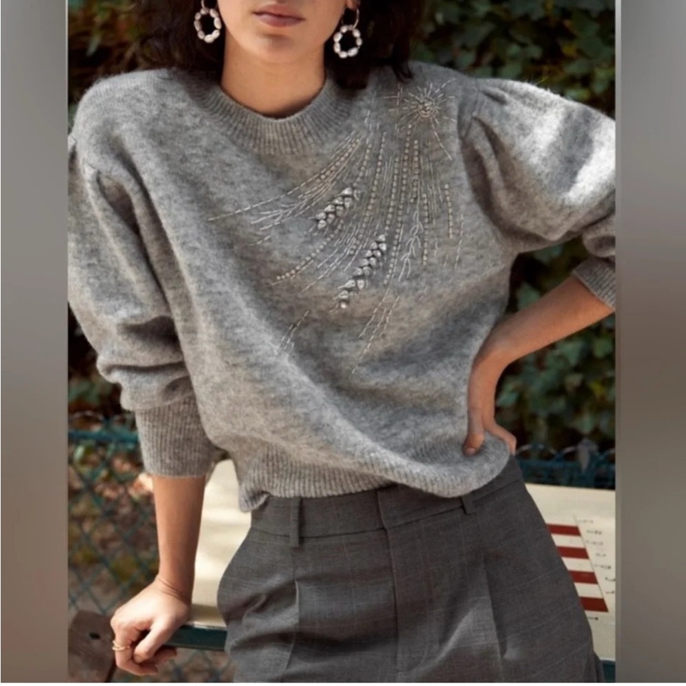 & Other Stories Paris Atelier Alpaca Wool Blend Sweater Grey‎ Embellishment